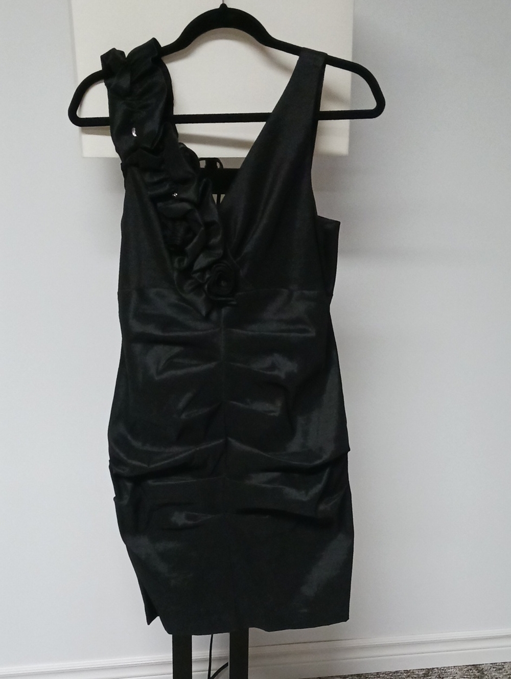 Black Ruffle V Neck Cocktail Dress